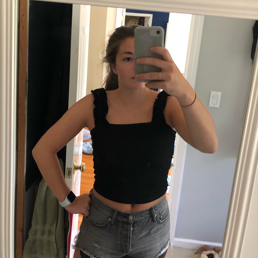 Don’t Ask Why Black Crop Top with Ruffle Straps
